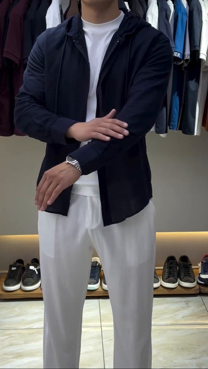 chemise zip élégant en lin pour homme