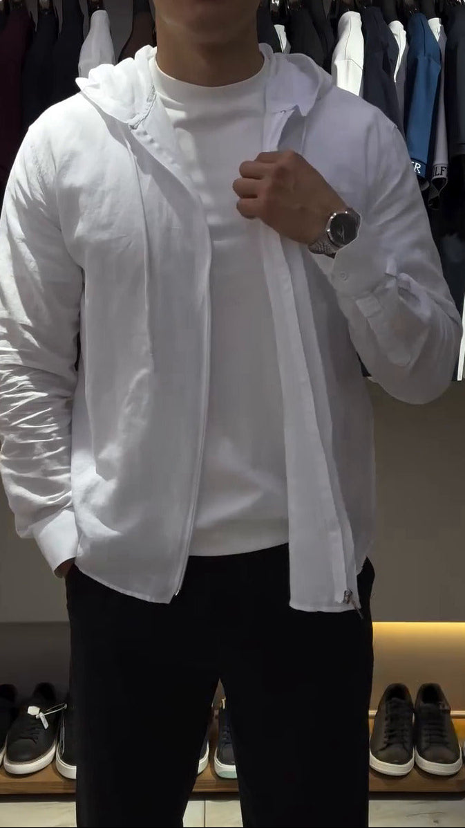 chemise zip élégant en lin pour homme
