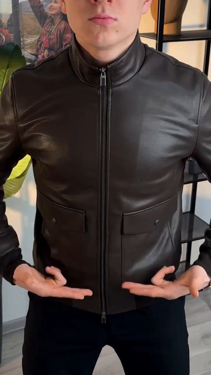 Blouson Deux grandes poches  en semi cuir