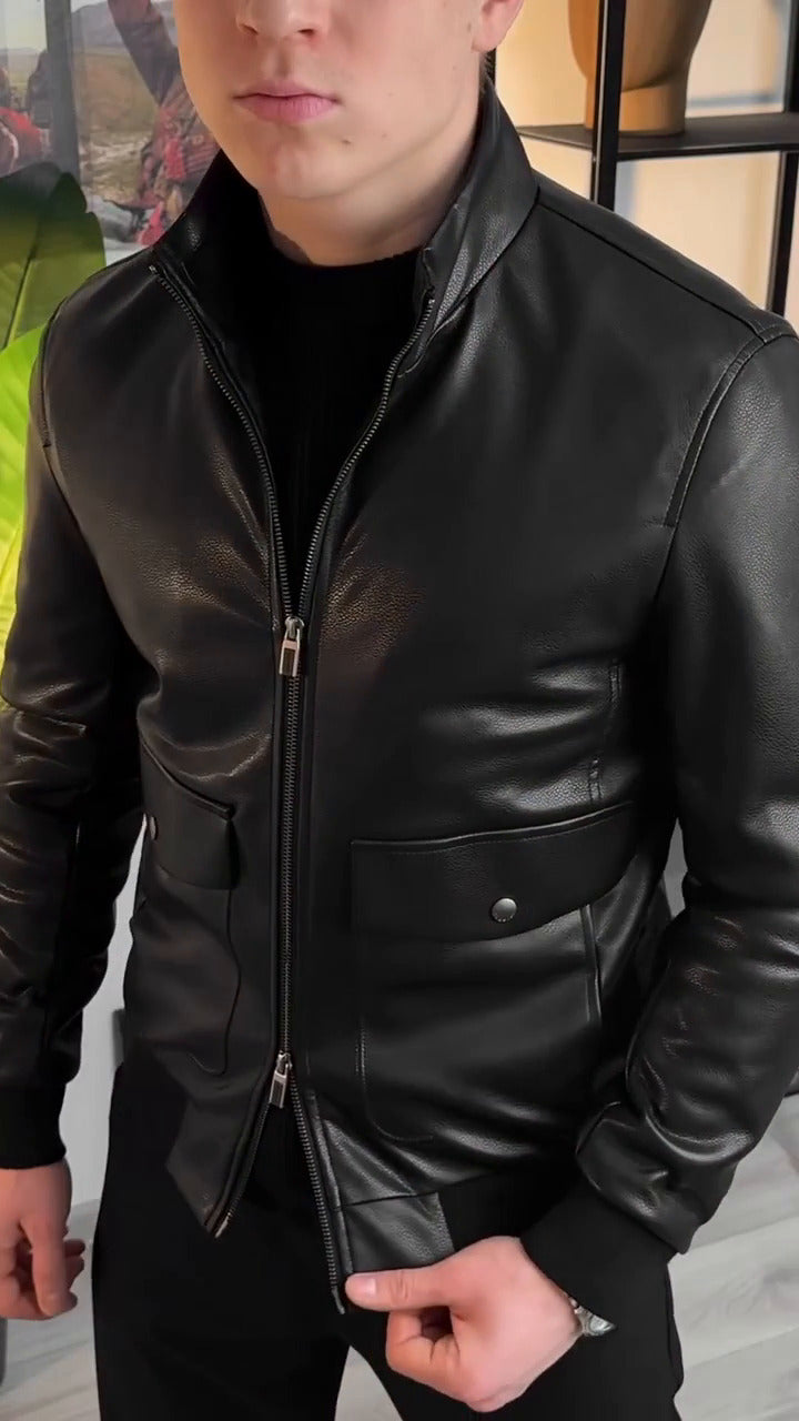 Blouson Deux grandes poches  en semi cuir