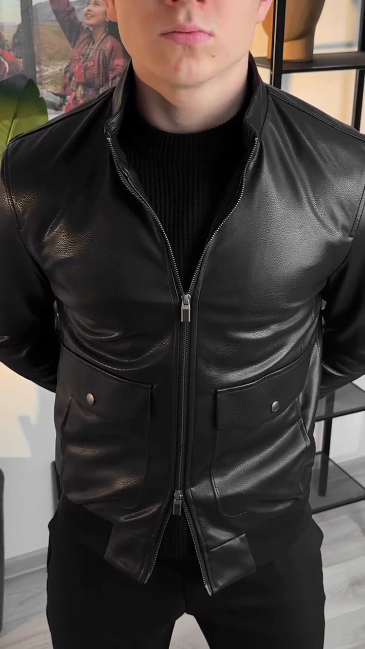 Blouson Deux grandes poches  en semi cuir