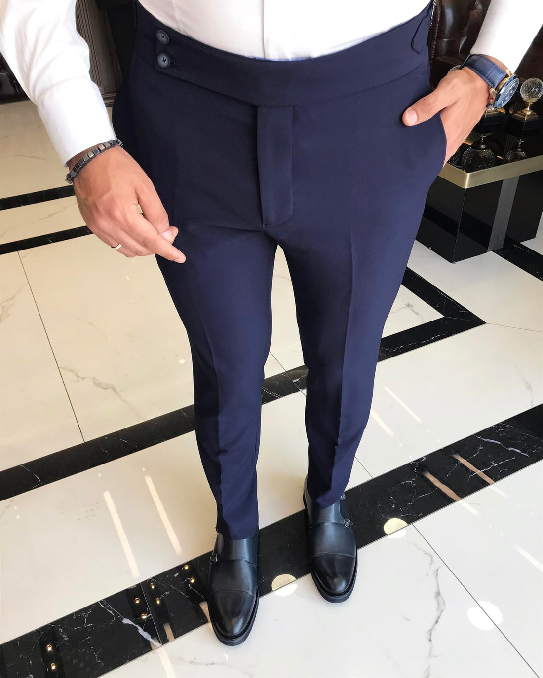 PANTALON HOMME DÉTAILLÉ À TAILLE SLIM STYLE ITALIEN