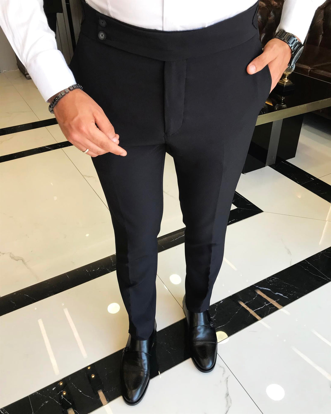 PANTALON HOMME DÉTAILLÉ À TAILLE SLIM STYLE ITALIEN