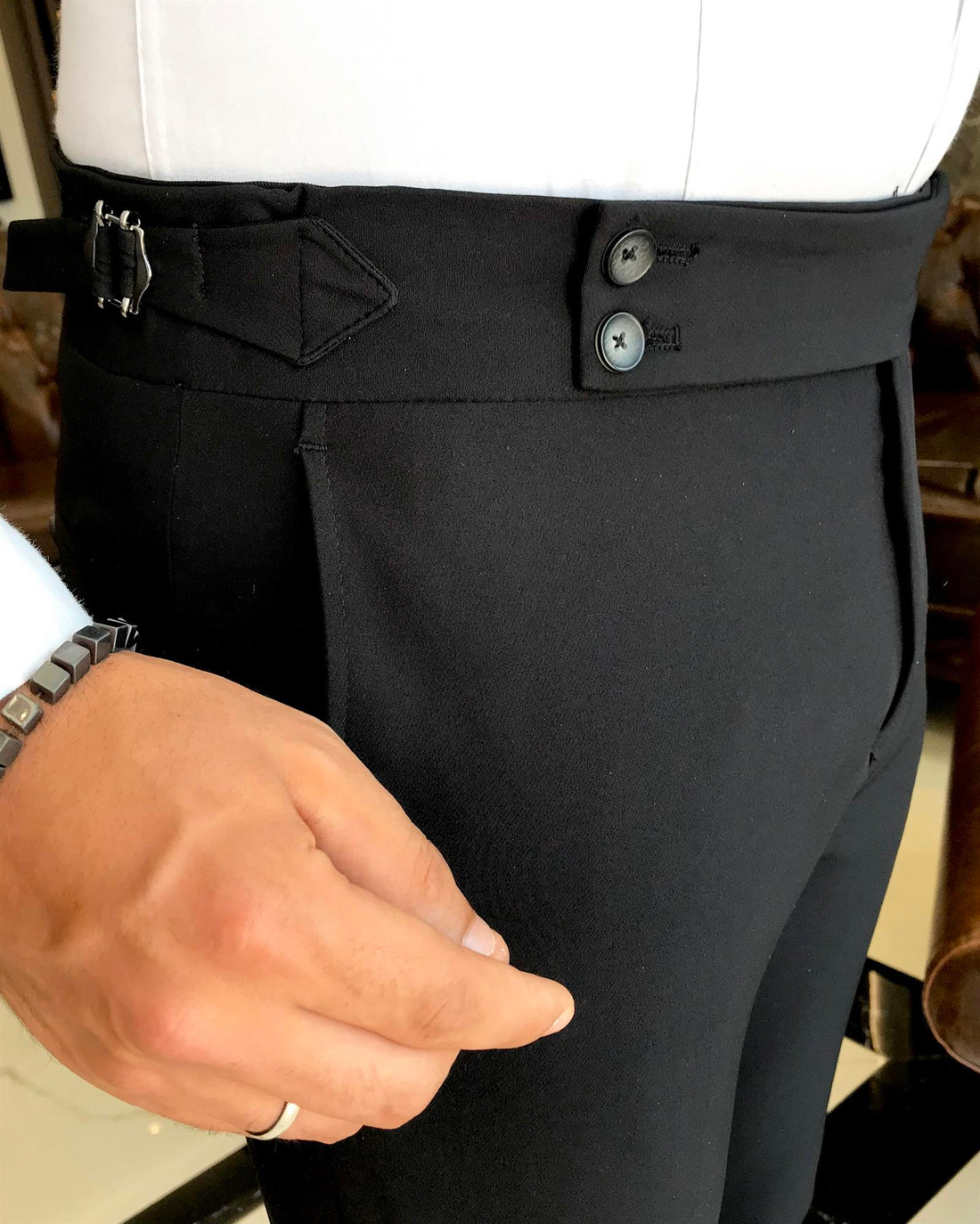 PANTALON HOMME DÉTAILLÉ À TAILLE SLIM STYLE ITALIEN