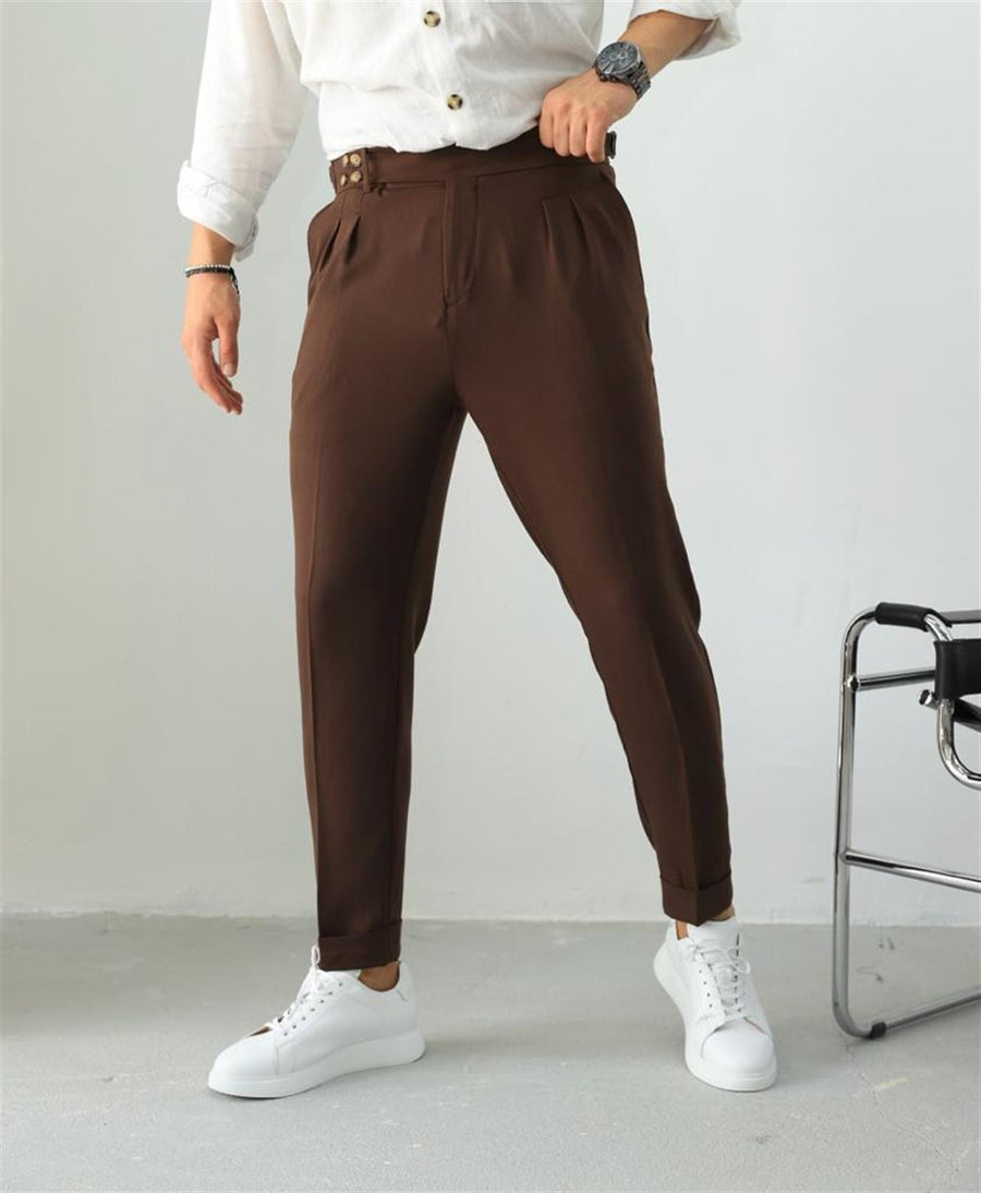 Pantalon plissé en tissu à double bouton