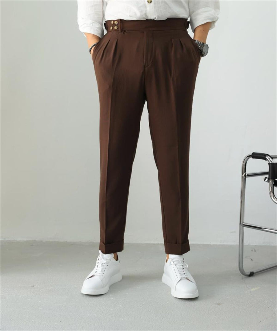 Pantalon plissé en tissu à double bouton