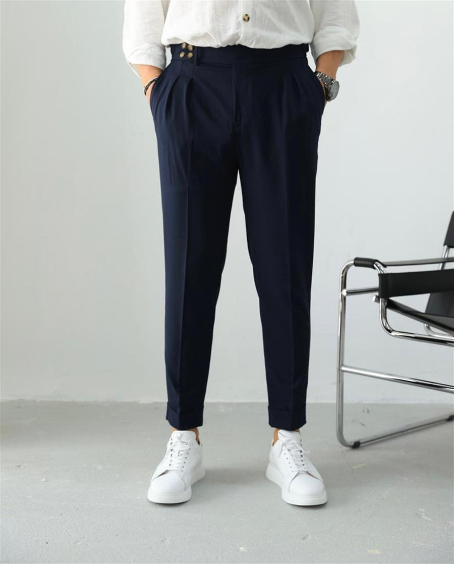 Pantalon plissé en tissu à double bouton