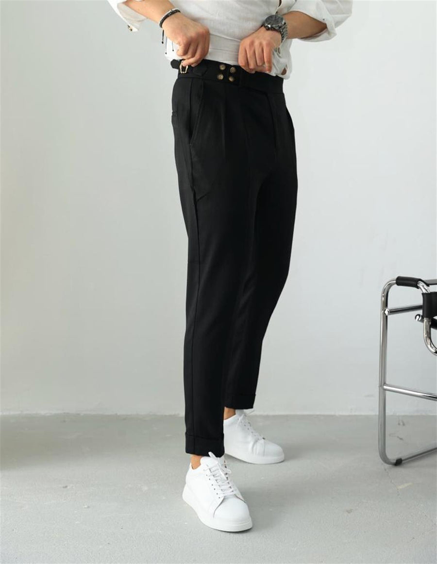 Pantalon plissé en tissu à double bouton